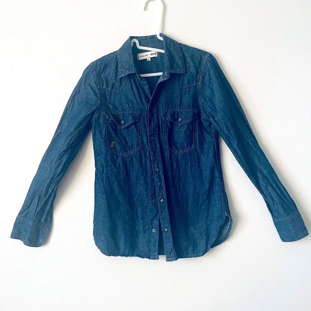 Madewell x Daryl K XS Snap-Front Western Denim Linen Shirt